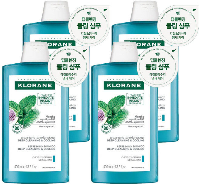 클로란 아쿠아민트 딥클렌징 앤 쿨링 샴푸, 400ml, 4개