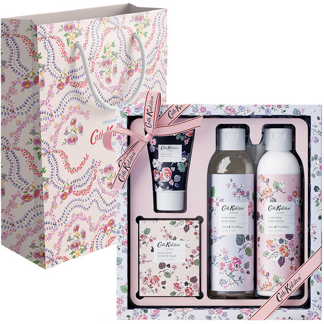 Cath Kidston 玫瑰麝香沐浴禮盒組 沐浴露 200ml+身體乳液 200ml+身體磨砂膏 30ml+香皂 80g, 1套