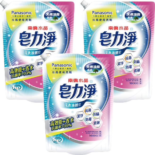 南僑水晶 皂力淨洗衣液體皂, 1.6kg, 3包
