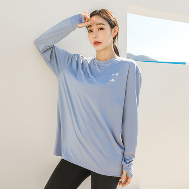 튜브트리 여성용 루즈핏 핑거홀 베이직 래쉬가드 상의 B8204