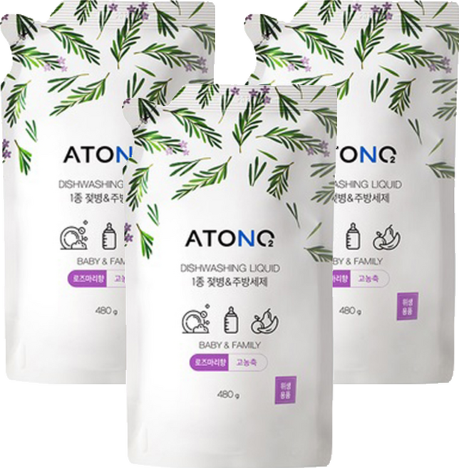 아토앤오투 1종 젖병 & 주방세제 리필 로즈마리향, 480g, 3개