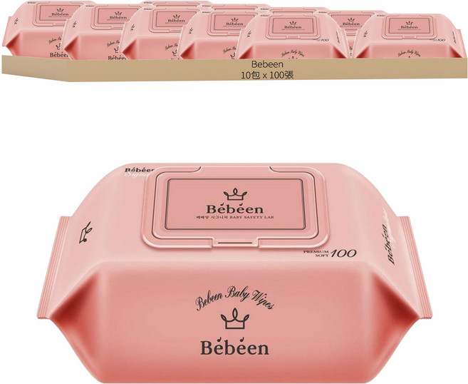 Bebeen 掀蓋式兒童適用濕紙巾, 100張, 10包