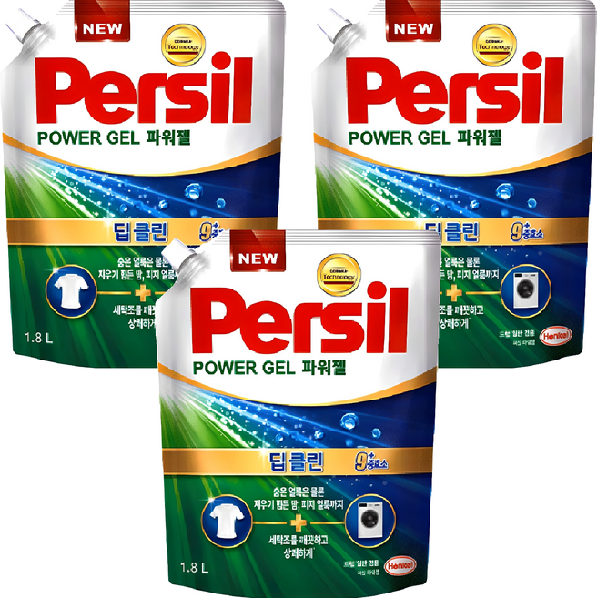 퍼실 딥클린 파워젤 플러스 겸용 액상세제 리필, 1.8L, 3개