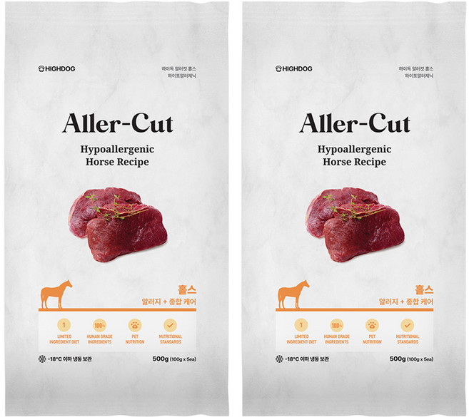 하이독 생후 3개월령 이상 강아지 알러컷 냉동 화식 사료 5p, 말고기, 500g, 2개
