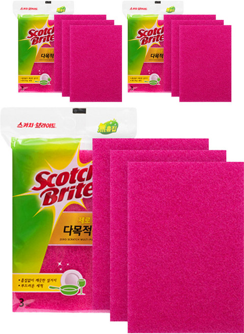 스카치브라이트 제로스크래치 다목적 수세미, 3개, 3개
