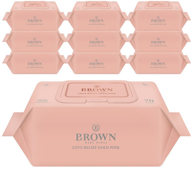 브라운 러브빌리프 물티슈 골드 핑크 영유아물티슈 캡형, 70g, 70매, 10개