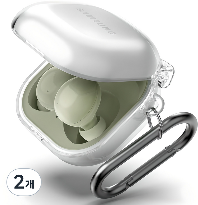 구스페리 갤럭시 투명 하드 케이스 + 분실방지 키링 세트, 버즈2pro/버즈2/버즈라이브/버즈프로/버즈FE, 2개