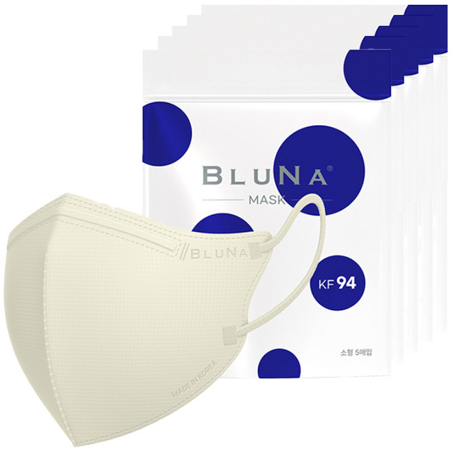 블루나 숨편한 2D 소형 황사방역 컬러마스크 새부리형 KF94, 5매입, 5개, 아이보리