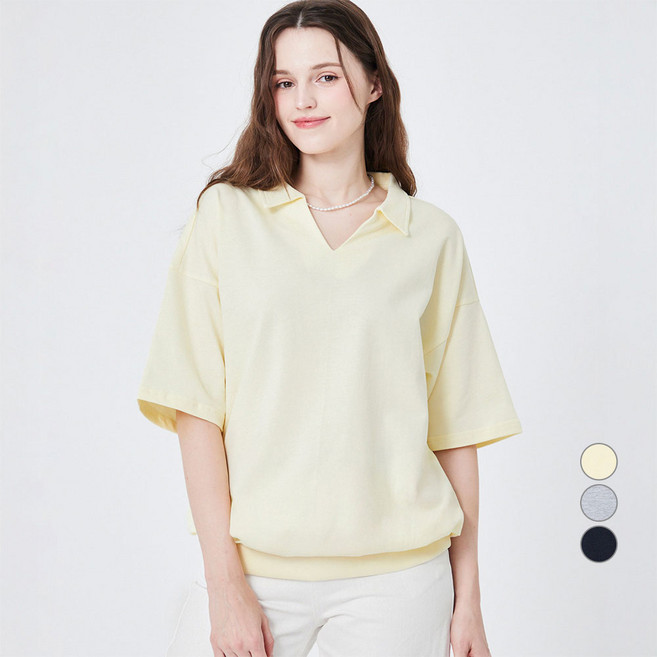 ELLE PARIS 오픈카라 반팔 맨투맨 스웻셔츠