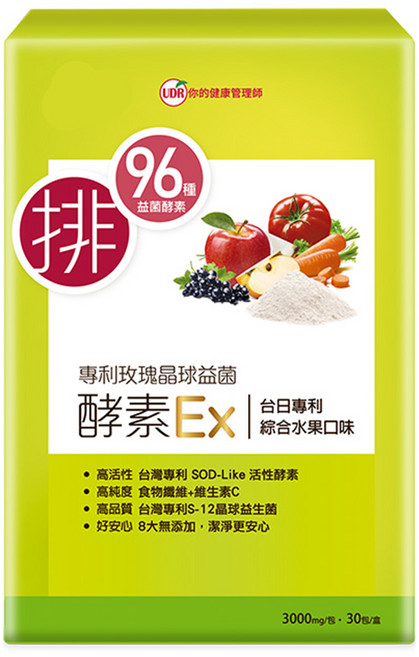 UDR 專利玫瑰晶球益菌酵素 EX Set 80種酵素 益生菌與纖維 添加珍貴活性成分, 30包, 3g, 1盒