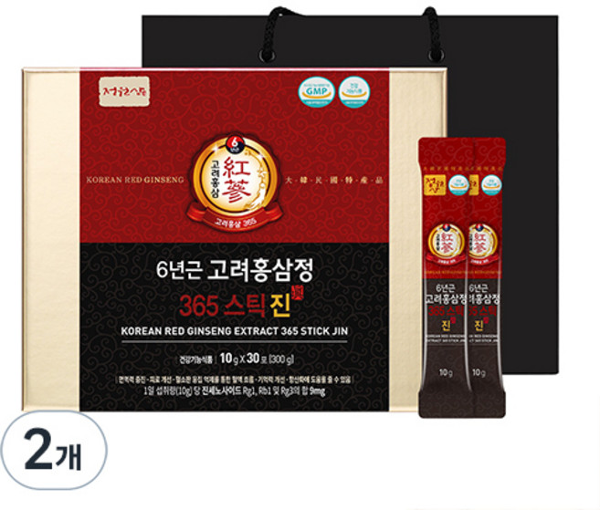 정원삼 6년근 고려홍삼정 365스틱 진 + 쇼핑백, 300g, 2개