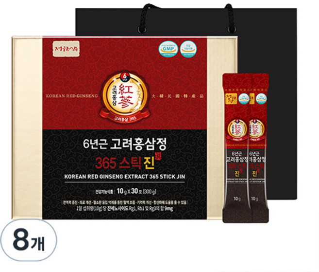 정원삼 6년근 고려홍삼정 365스틱 진 + 쇼핑백, 300g, 8개