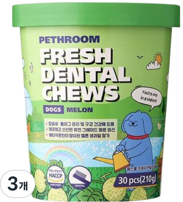 페스룸 강아지 프레쉬 덴탈츄 30p, 210g, 3개, 멜론