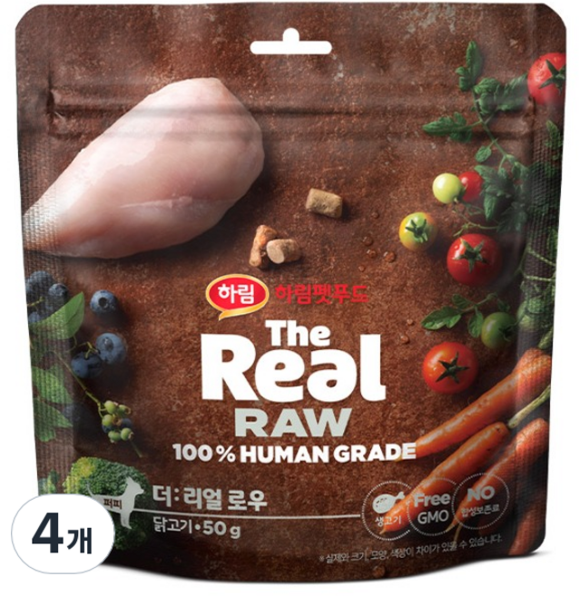 하림펫푸드 더리얼 로우 퍼피 건조사료, 닭, 50g, 4개