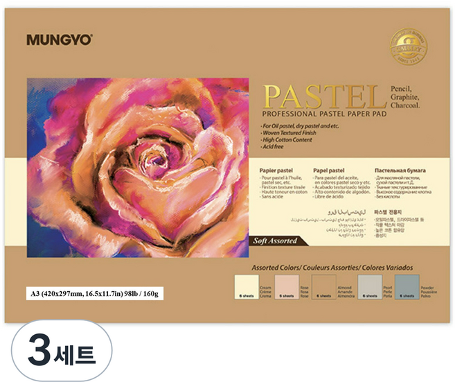 MUNGYO 粉彩專用紙 160g 柔和色 5種, 3套, 20張, A3