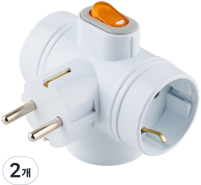 보에담 스위치 T자형 멀티탭 3구, 8.7cm, 화이트, 2개