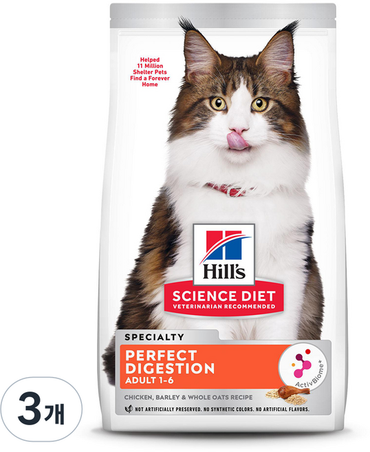 힐스사이언스다이어트 어덜트 고양이 퍼펙트 다이제스천 기능성 사료, 닭, 1.6kg, 3개
