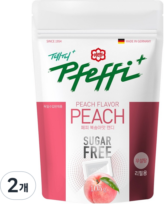 페피 무설탕 민트캔디 복숭아맛, 105g, 2개