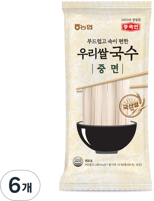 풍국면 농협 우리쌀국수 중면, 900g, 6개