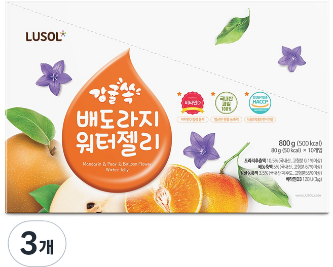 루솔 감귤쏙 배도라지 워터젤리 10p, 혼합맛, 800g, 3개