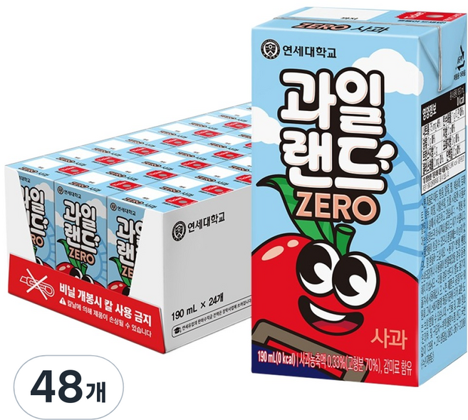 연세유업 연세우유 과일랜드 제로 사과, 48개, 190ml