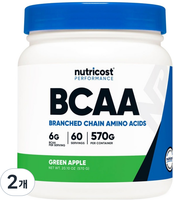 뉴트리코스트 BCAA 파우더 그린애플향, 570g, 2개