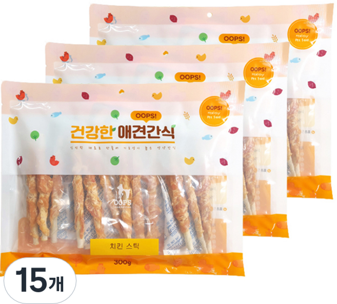 웁스 강아지 건강한 간식, 치킨스틱, 300g, 15개