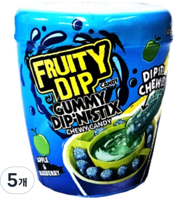 水果沾醬軟糖 沾醬與棒棒糖 藍莓口味 蘋果口味, 96g, 5個