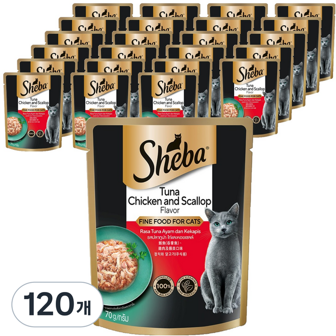 쉬바 고양이 주식 파우치, 닭+참치, 70g, 120개