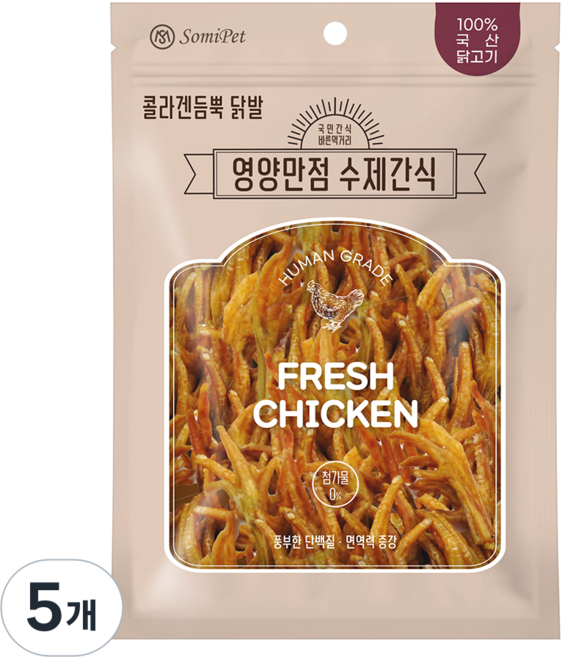 국민간식바른먹거리 강아지 영양만점 수제간식, 콜라겐 닭발, 370g, 5개