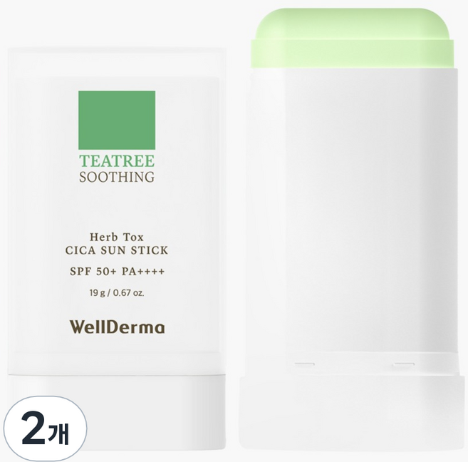 WellDerma 茶樹舒緩草本積雪草控油清爽防曬棒 SPF50 PA++++, 19g, 2個