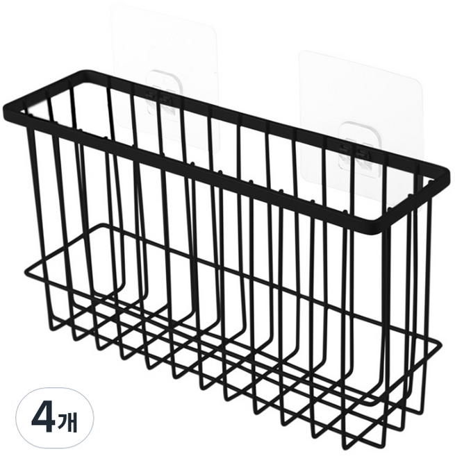 욕실 주방 다용도 벽걸이 샴푸랙 선반, 블랙, 4개