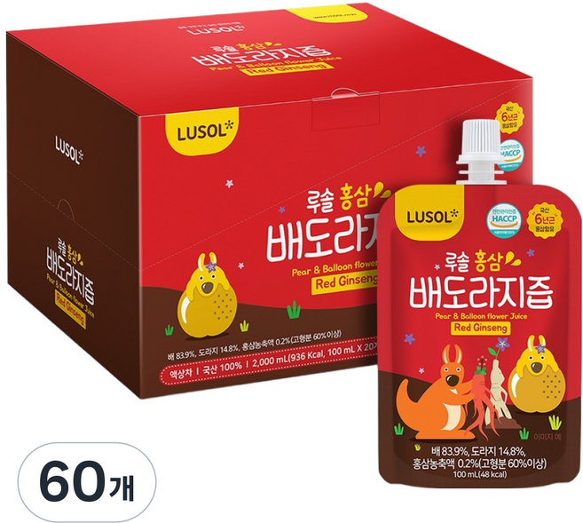 루솔 홍삼배도라지즙, 100ml, 60개