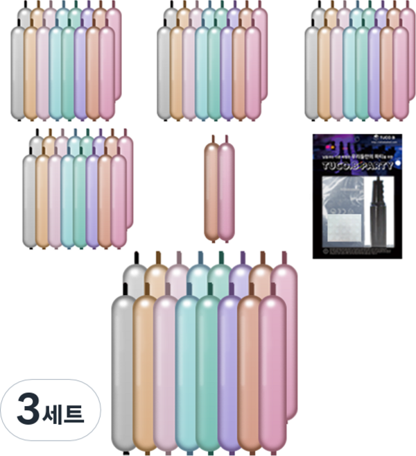 투코비 260 크롬그롬 요술풍선 50p + 손펌프 + 고정테이프 세트, 혼합색상, 3세트