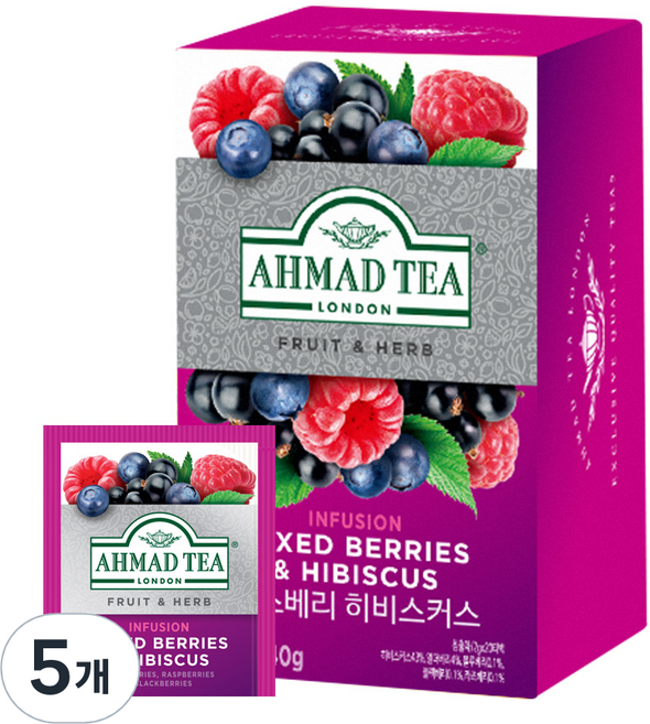 아마드티 믹스베리 앤 히비스커스 허브차 티백, 2g, 20개입, 5개