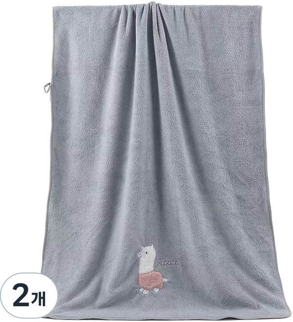 원이네 귀여운 양 디자인 바스타월 70 x 140 cm, 그레이, 2개