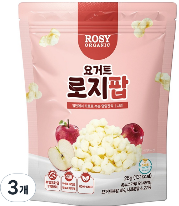 로지오가닉 유산균 아기스낵 요거트 로지팝, 25g, 3개, 사과