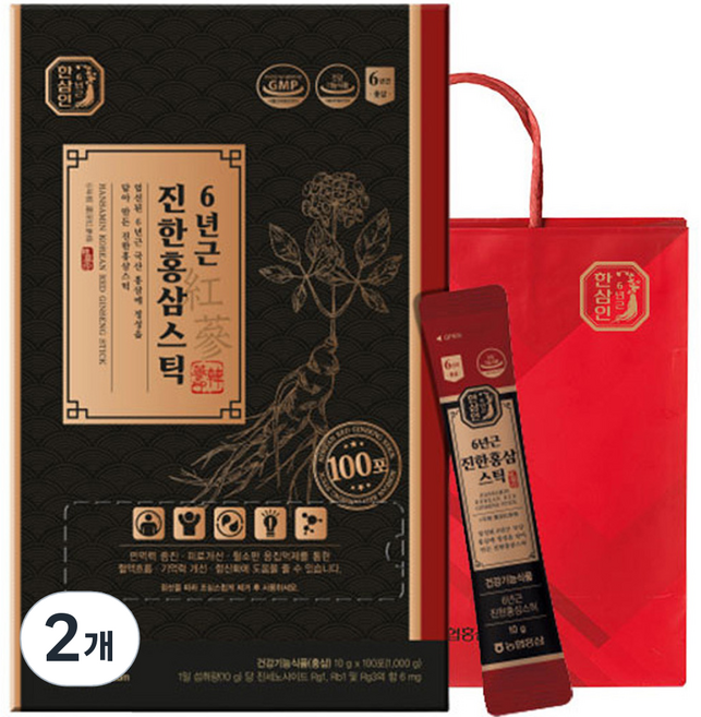한삼인 6년근 진한홍삼스틱 + 쇼핑백, 1kg, 2개