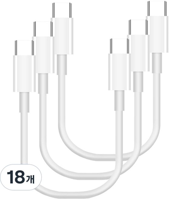 pines Lightning C타입- C타입 PD 숏 충전케이블, 화이트, 20cm, 18개