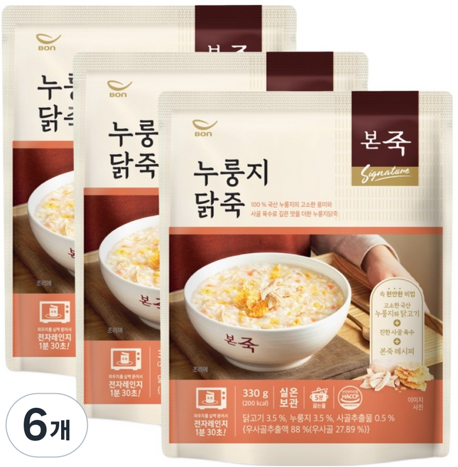 본죽 누룽지 닭죽, 330g, 6개