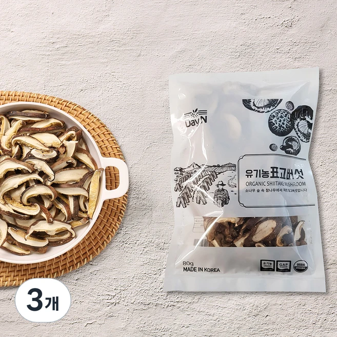 기쁨농원더진한 유기농 햇볕에 말린 슬라이스 참나무 건표고버섯, 3개, 80g - 쿠팡