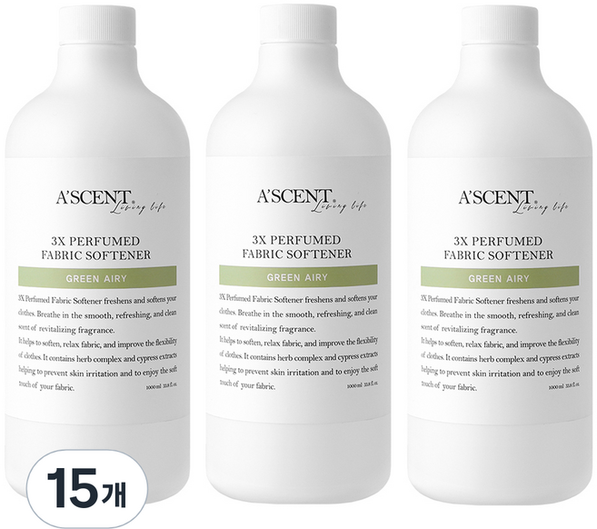 에이센트 퍼퓸드 섬유유연제 그린에어리 본품, 1L, 15개