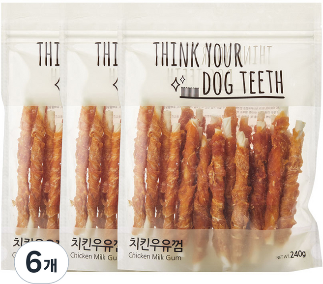 띵크유어도그티 강아지 딩고껌 스틱형 24P, 혼합맛(치킨/우유), 240g, 6개