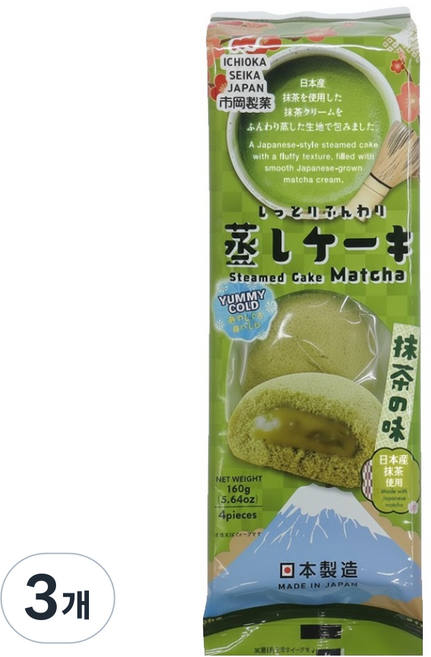 이치오카세이카 촉촉 스팀케이크 말차맛, 160g, 3개
