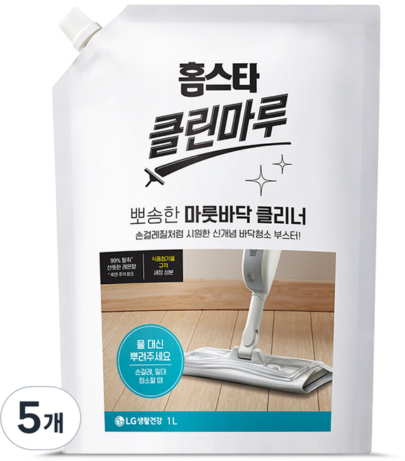 홈스타 클린마루 마룻바닥 클리너 화이트 레몬향 리필, 5개, 1L