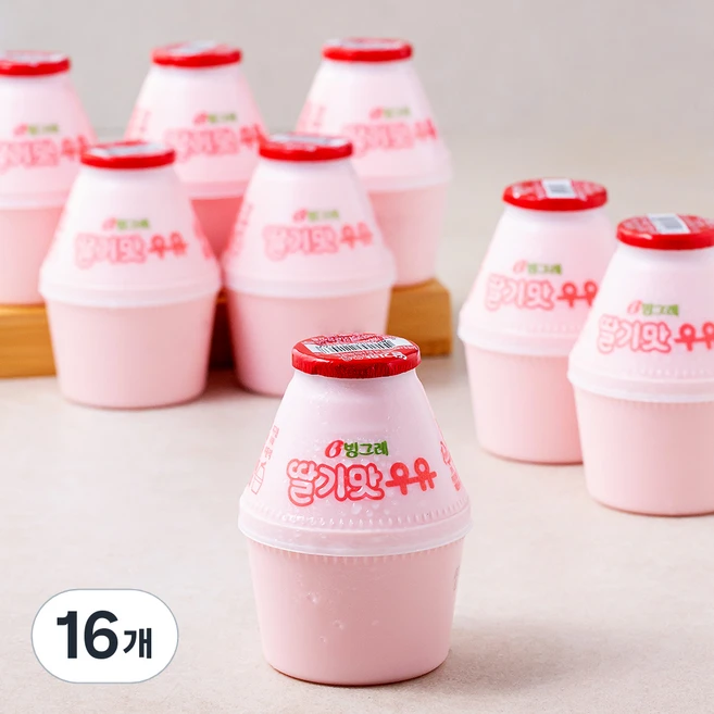 빙그레 딸기맛 우유, 240ml, 16개 - 쿠팡
