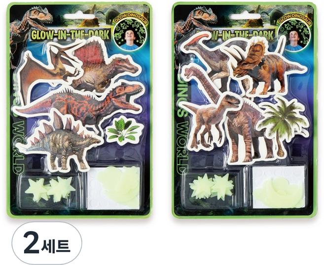입체야광데코스티커 공룡 2종 세트, 혼합색상, 2세트