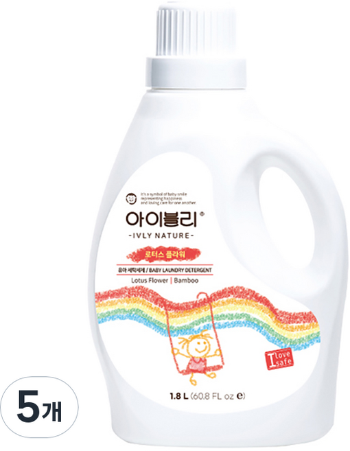 아이블리네이쳐 대나무 성분 유아세제 로터스 플라워향, 1.8L, 5개