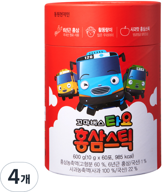 천지인 꼬마버스 타요 홍삼스틱, 600g, 4개
