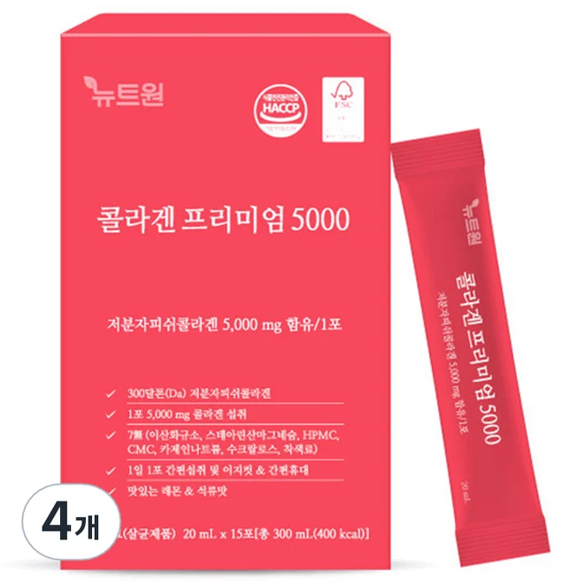 뉴트원 콜라겐 프리미엄 5000 15p, 300ml, 4개 - 쿠팡